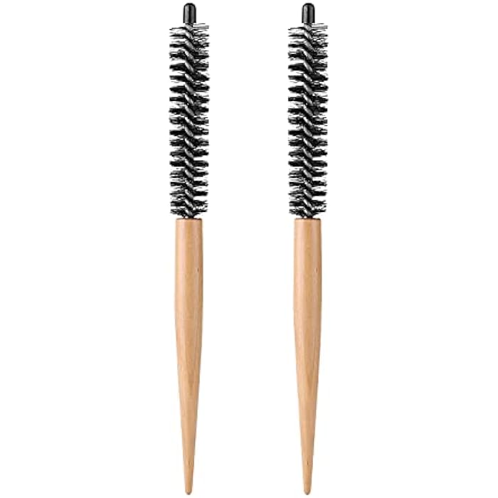 Molain 2 Pcs Mini Round Hair Brush Small Round Comb Salon Roller Comb Hair Styling Accessories for Thin Hair, Short Hair, Bangs, Beard, Lifting, Curling, Light Brown - Image 1